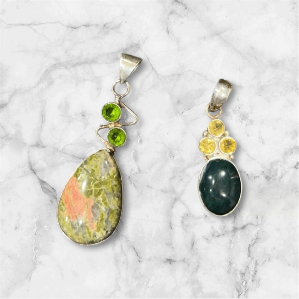Uankite stone pendant & Nephrite Jade or Green Bloodstone necklace pendant
